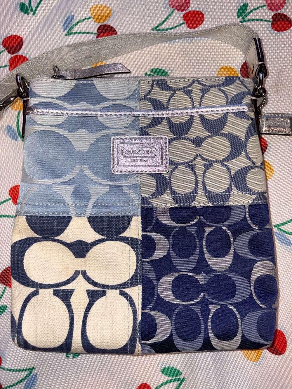 Coach Poppy Signature Denim Patchwork Leather Crossbody Shoulder Bag